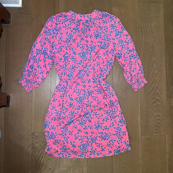 Draper James RSVP Mini Dress Pink Blue Floral V-neck tie waist Size Small - Picture 2 of 4